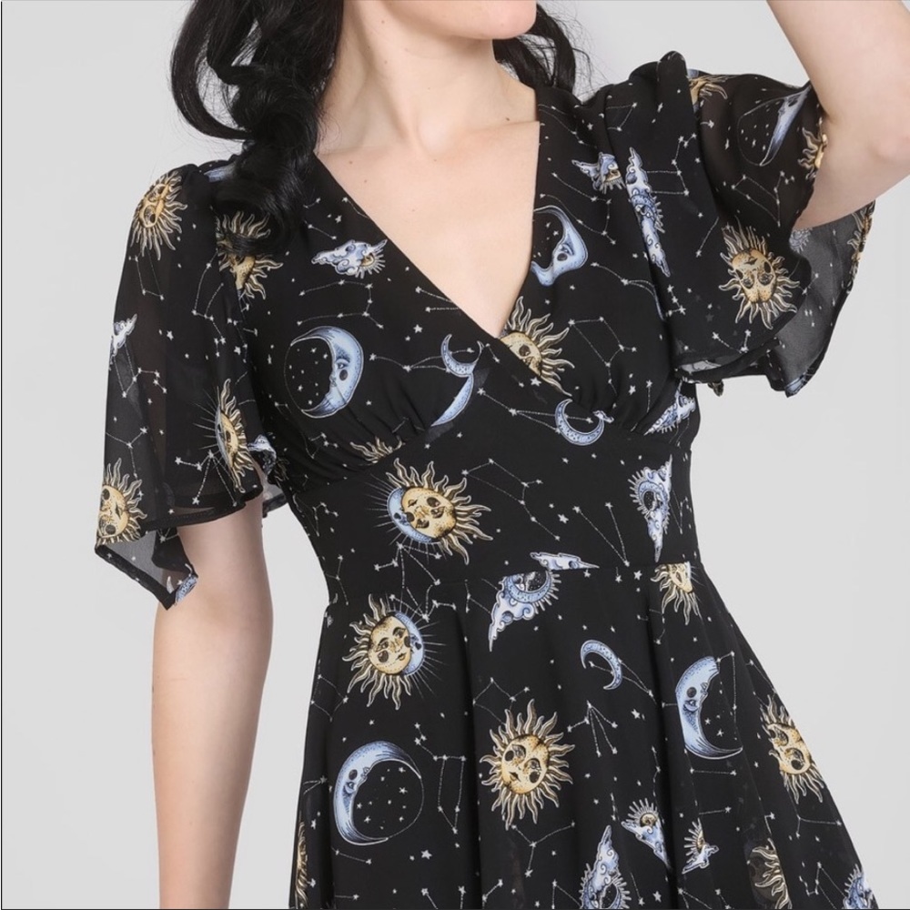 Hell Bunny Solaris Chiffon Celestial Dress Moon Stars 4XL UK 22 US 18